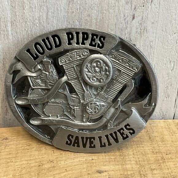 Bergamot Loud Pipes Save Lives Belt Buckle 2006 Biker Motorcycle Vintage USA - Picture 1 of 6